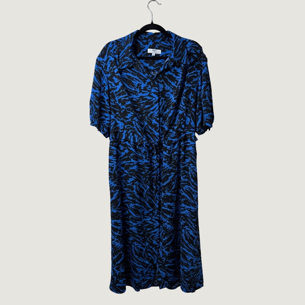 Jason Wu Collective Womens 12 Blue Black Abstract Shirt Midi Dress Office Career